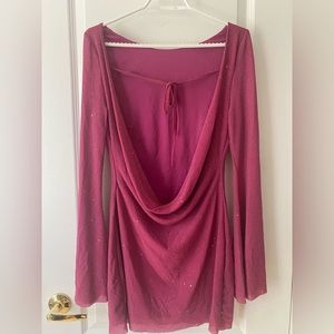 Sparkly low back bell sleeve mini dress